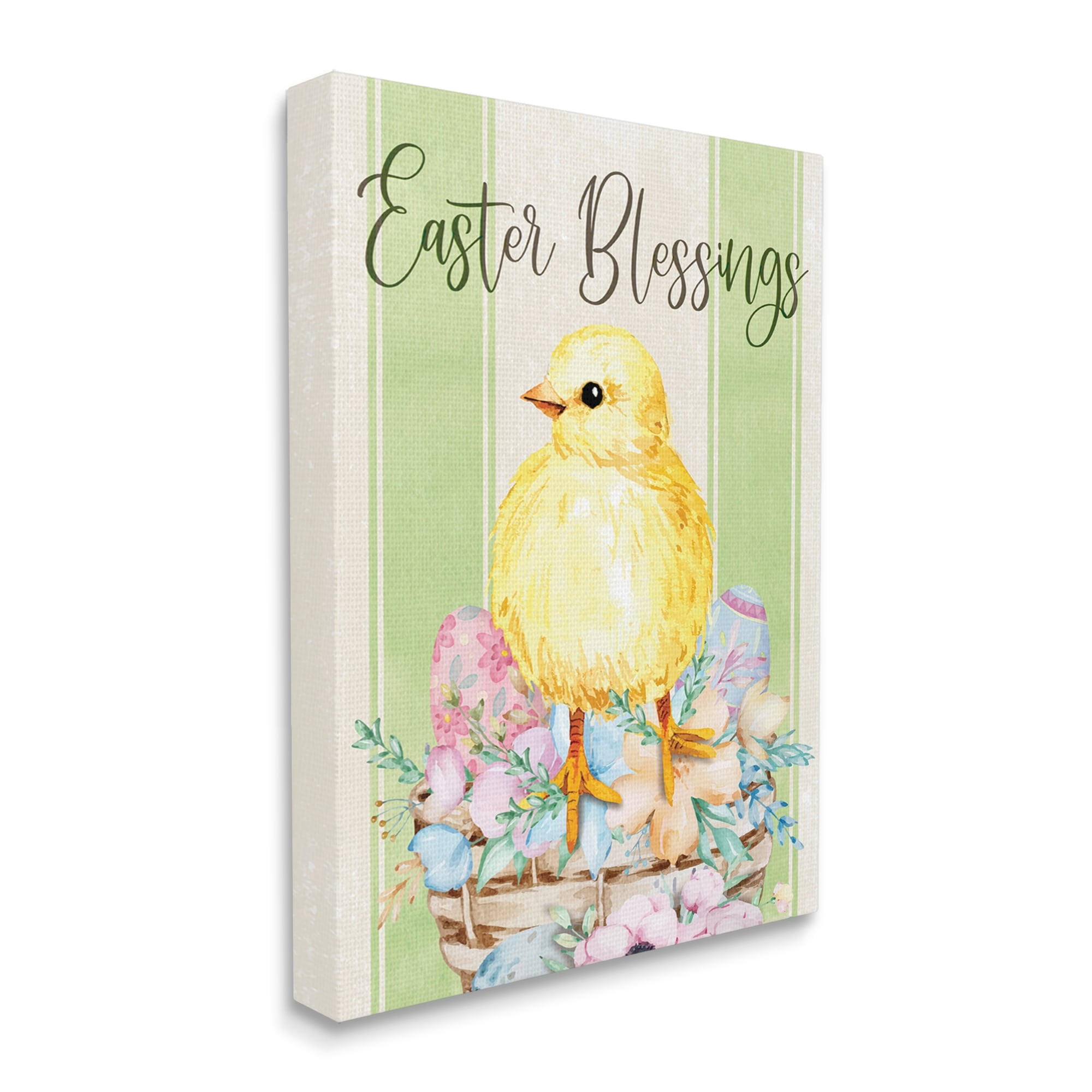 Stupell Industries Easter Blessings Text Striped Yellow Chick Egg Basket , 16 x 20, Design by ND Art