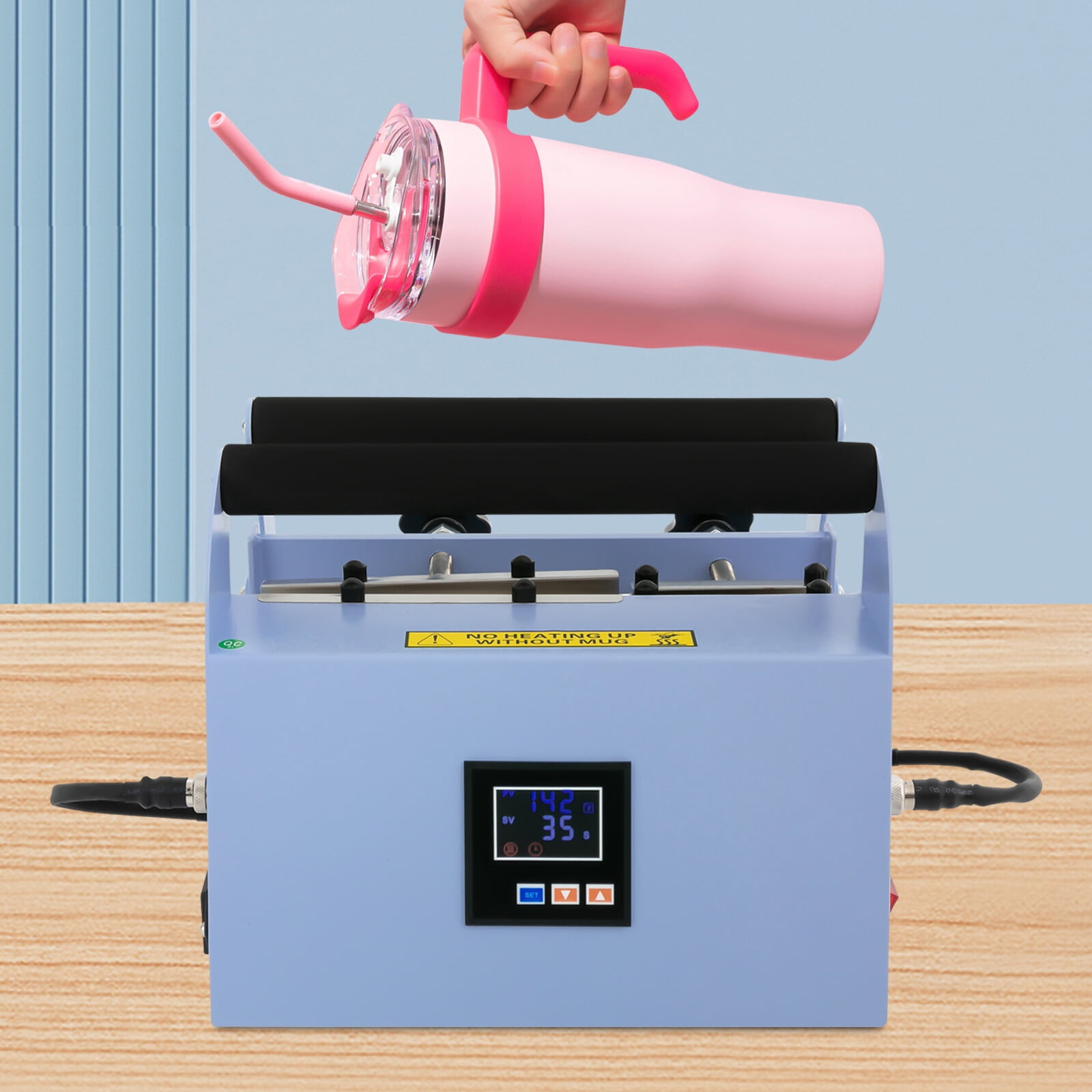 DENEST 500W Cup Heat Press Machine, 40oz Tumbler Heat Press, Light Blue, Temp/Time Adjustable, Car Cup Mug Press Machine, 110V