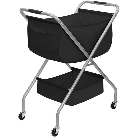 Carrito de lavandería STORAGE MANIAC plegable de 65 litros con ruedas, color negro
