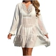 thumbnail image 3 of Jacenvly New Style Swim Cover Ups for Women Woman Fashion Comfortable Summer Solid Color Long Sleeve V-Neck Dress Cover Ups for Women Swimwear, 3 of 9