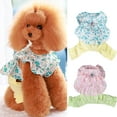 thumbnail image 2 of Vintage Style Floral Print Faux Pearl Summer Dog Dress - Cute Tiny Dog Clothes Outfit & Soft Two-legged Pet Onesies, Doggie Jumpsuits Cat Clothing for Female Yorkie Puppy, 2 of 7
