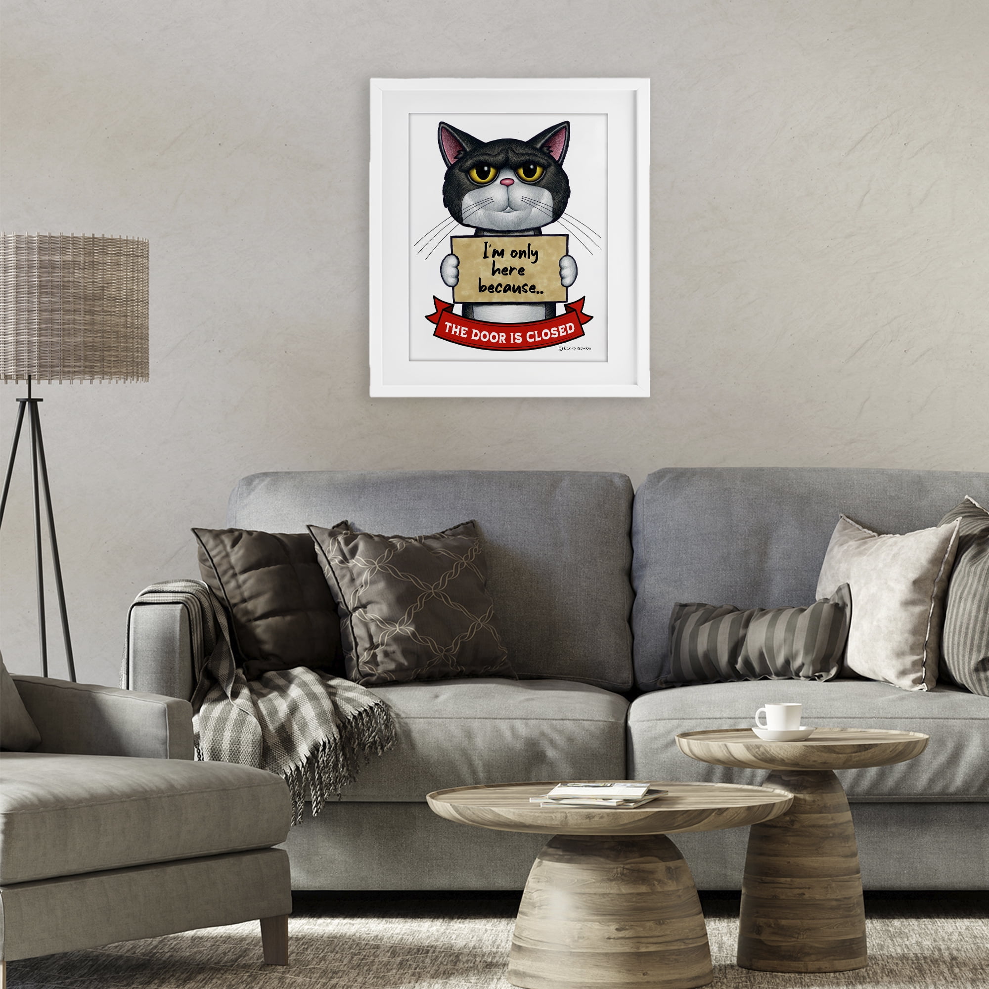 Here Because Door Is Closed White Framed Print Under Glass, design by Danny Gordon Art