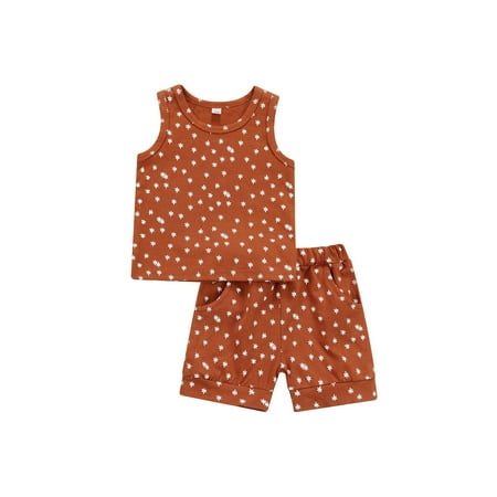 

CenturyX 2PCS Baby Boys Girls Clothes Set Flower Print Round Neck Sleeveless Tank Tops High Waist High Stretch Breathable Shorts Caramel 6-12 Months