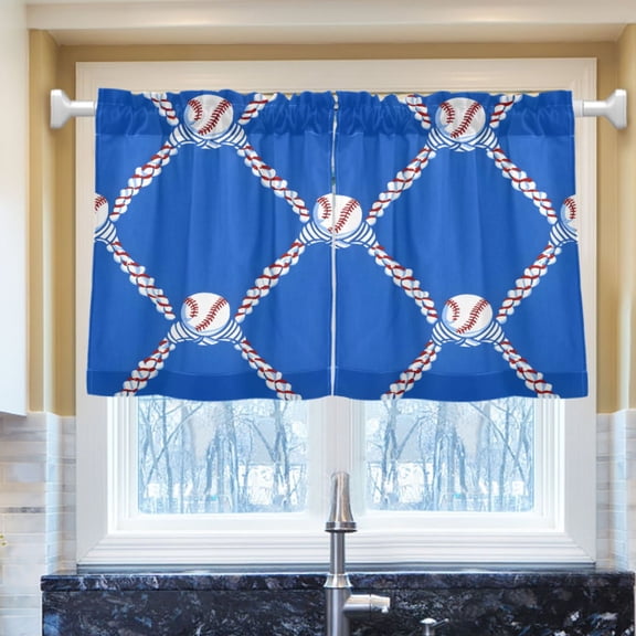 Ryvnso Baseball Half Curtains Sets Tier 2 Panels Short Curtain Rod Pocket 27"W x 24"L