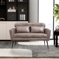 thumbnail image 3 of CLEARANCE! 51"W Classical Loveseat Small Sofa Small Mini Room Couch Two-Seater Sofa With 2 Throw Pillows Black Metal Legs for Small Space Office Studio Apartment Bedroom, Taupe Bronzing Suede, 3 of 9