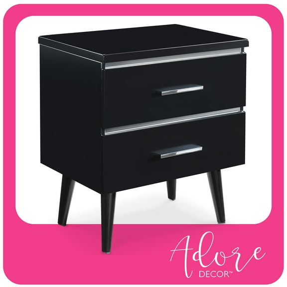 Adore Decor Lennox Square Nightstand End Table with 2 Drawers, Black
