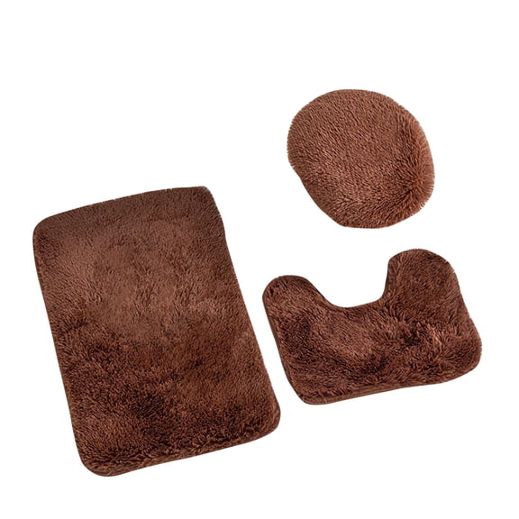 Brown Bathroom Rug Set, 3Piece Black Bath Mat, for Bathroom Non-Slip Bathroom Mats, Water Absorbent Bath Rug, U-Shaped Contour Rug Toilet Lid Cover