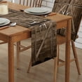 thumbnail image 2 of Table Runner Dresser Scarves 108 Inch Long, Vintage Elk Horn on Wooden Door Linen Dining Table Runners Farm Retro Brown Wood Barn Tabletop Scarf for Wedding Holiday Party Kitchen, 2 of 7