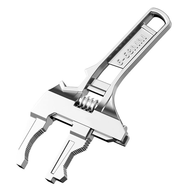 yeacher Compact Aluminum Alloy Wrench for Plumbing & Faucet Installation - 6-68mm Adjustable Jaw, Short Handle Design, Laser Scale Precision, Multi-Purpose Tool for Tight Spaces (Silver/Black)