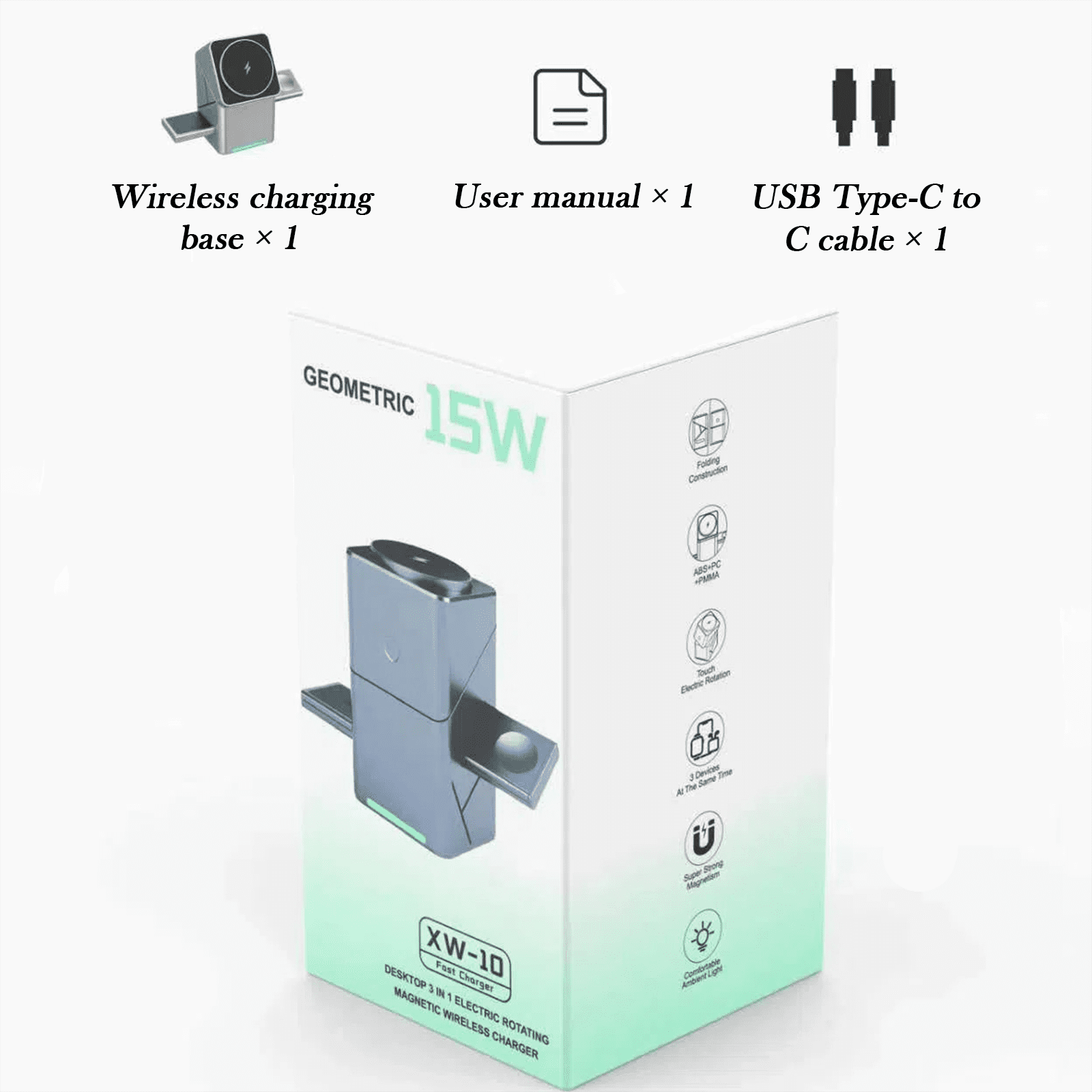 Auto-rotate Touch Magnetic 3 in 1 Wireless Charger Fast Charging Station for IPhone 12/13/14/15/16, for Iwatch & AirPods