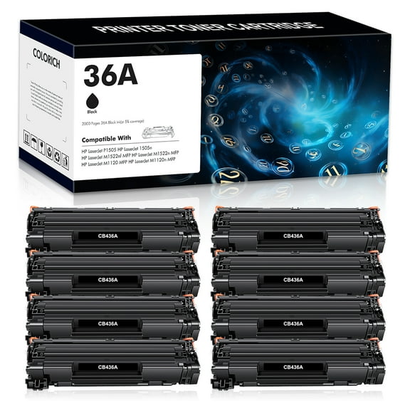 Colorich CB436 36A 36a toner Compatible Toner Cartridge for LaserJet P1005 P1006 P1505 P1505N P1100 P1102 P1102W P1102WHP Printer (Black，8 Pack，2000 Pages)