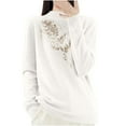 thumbnail image 2 of Suéter de cuello alto para mujer, color liso, con diamantes de imitación, cuello medio alto, suéter de punto, blusa para mujer, 2 of 4