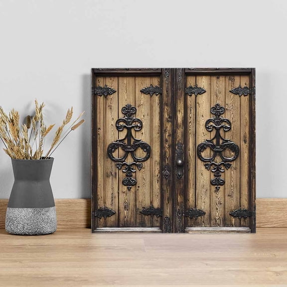 Barn Door Wall Art Painting on Canvas, Farmhouse Wooden Grain Rustic Tribal Pattern Canvas Art Home Prints Wall Art Framed Modern Artwork for Living Room Bedroom Wall Decor 8x8in