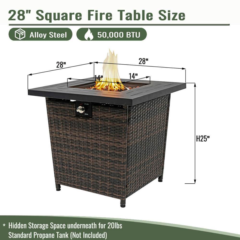 Spaco 28" Square Propane Gas Fire Pit Table, 50000 BTU Steel Fire Pit, Fire Pit Table for Patio, Backyard, Brown