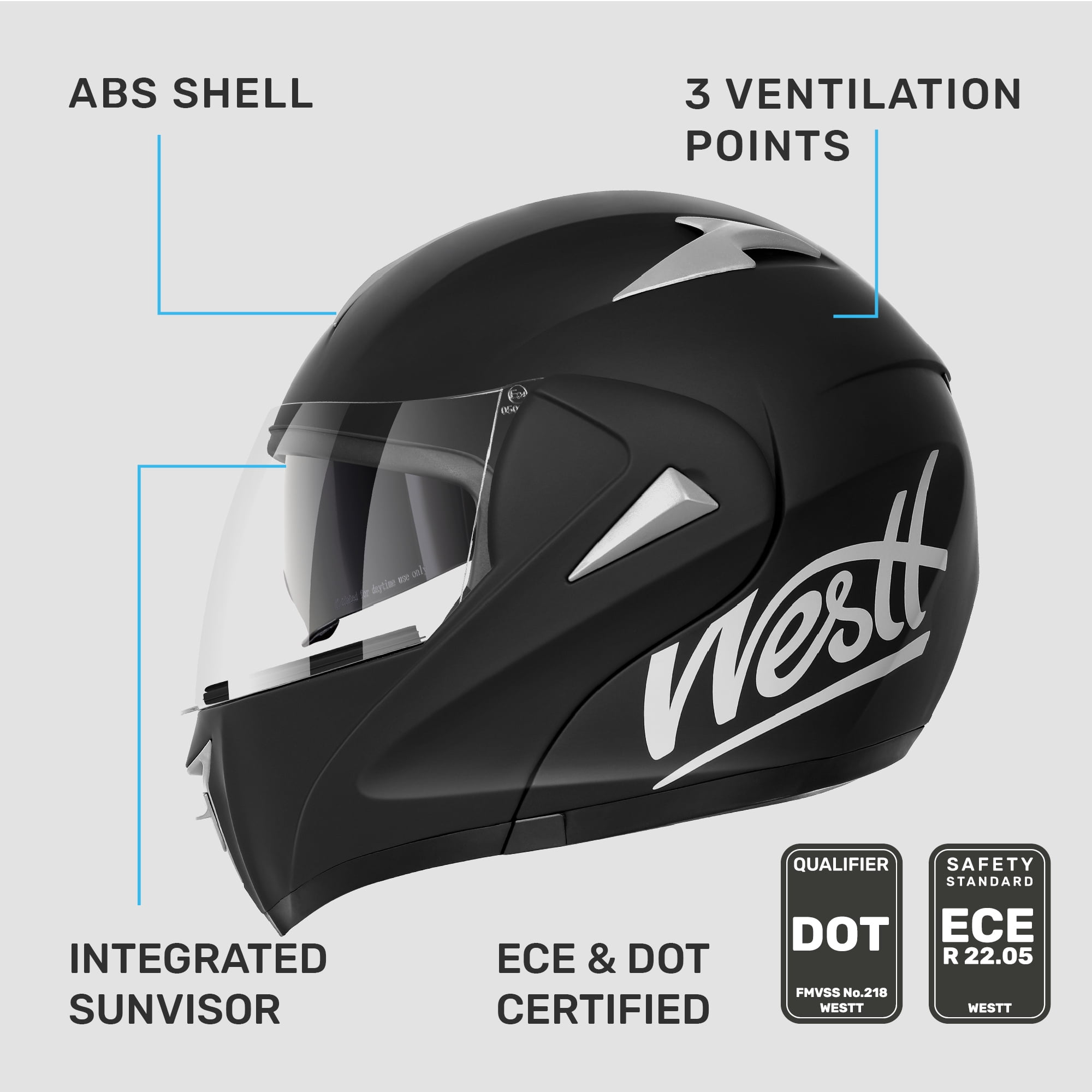 Westt Motorcycle Helmets Modular ATV Helmet with Dual Visor for Men & Women Full Face Helmet Flip Up, DOT Approved