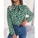 thumbnail image 2 of Blusa de manga larga con farol para mujer, pajarita en el cuello, bloque de Color, blusa larga informal a la moda para mujer, Top para primavera y otoño, verde S, 2 of 6