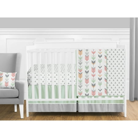 UPC: 0846480040965 | Mod Arrow Grey  Coral and Mint 11 Piece Crib Bedding Collection