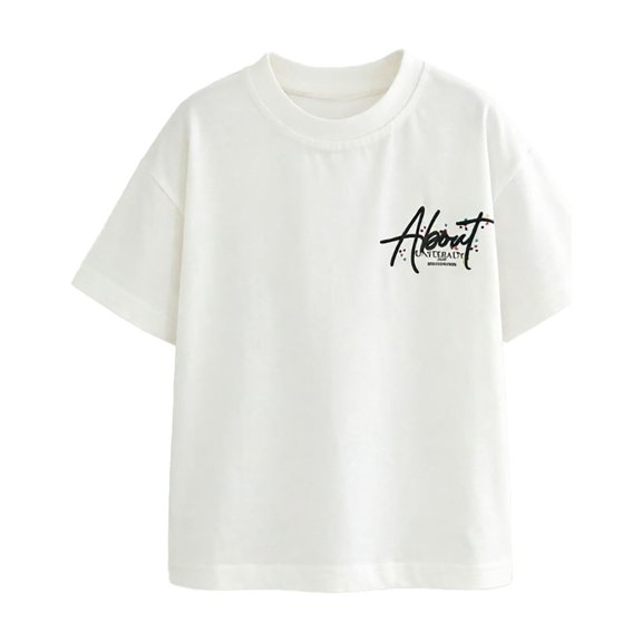 CUZIBR Boys Tops Crewneck Summer Short Sleeve T Shirt Design Printed Casual Cool Stylish For Kids Daily Wear Back To School Lightweight Elegant Blouse Tee,White,4-5 Years