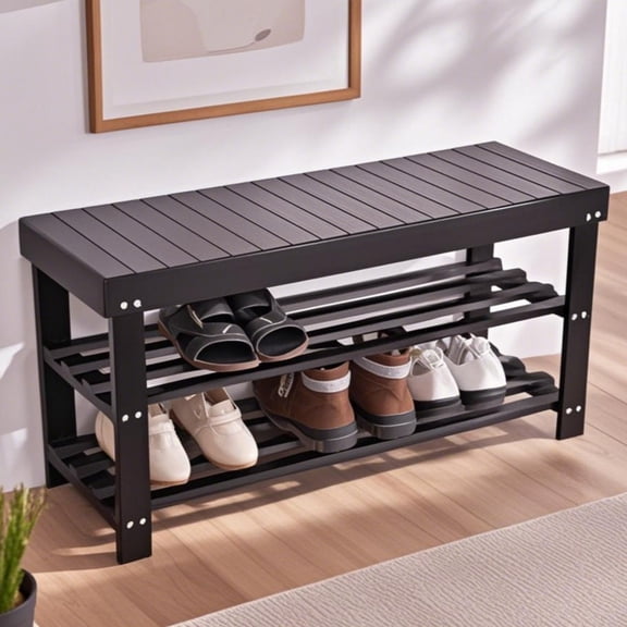 Ktaxon 36" Solid Bamboo Shoe Storage Bench, 3-Tier Shoe Rack Organizer for Entryway Hallway Closet Living Room Bathroom, Espresso Finish
