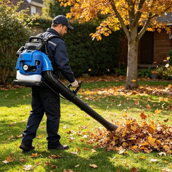 SHUO Y - 75.6cc 4-Stroke Backpack Gas Leaf Blower, 750 CFM 205 MPH 3.5HP Gas Powered Blower with Long Tube for Lawn Yard Patio Cleaning (Blue)