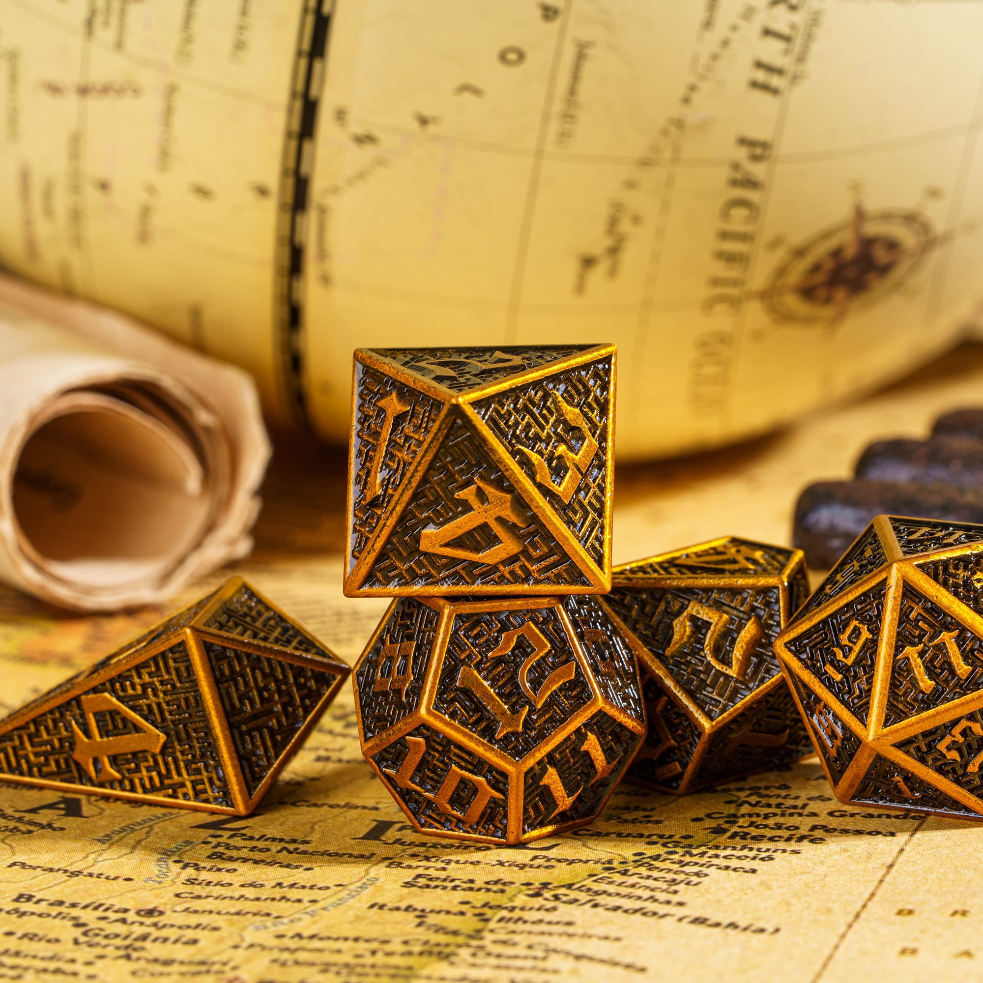 Cusdie 7-Die Metal DND Dice Set, Maze Design Metal Polyhedral D&D Dice Set for DND Dungeons and Dragons TTRPG Role Playing Games