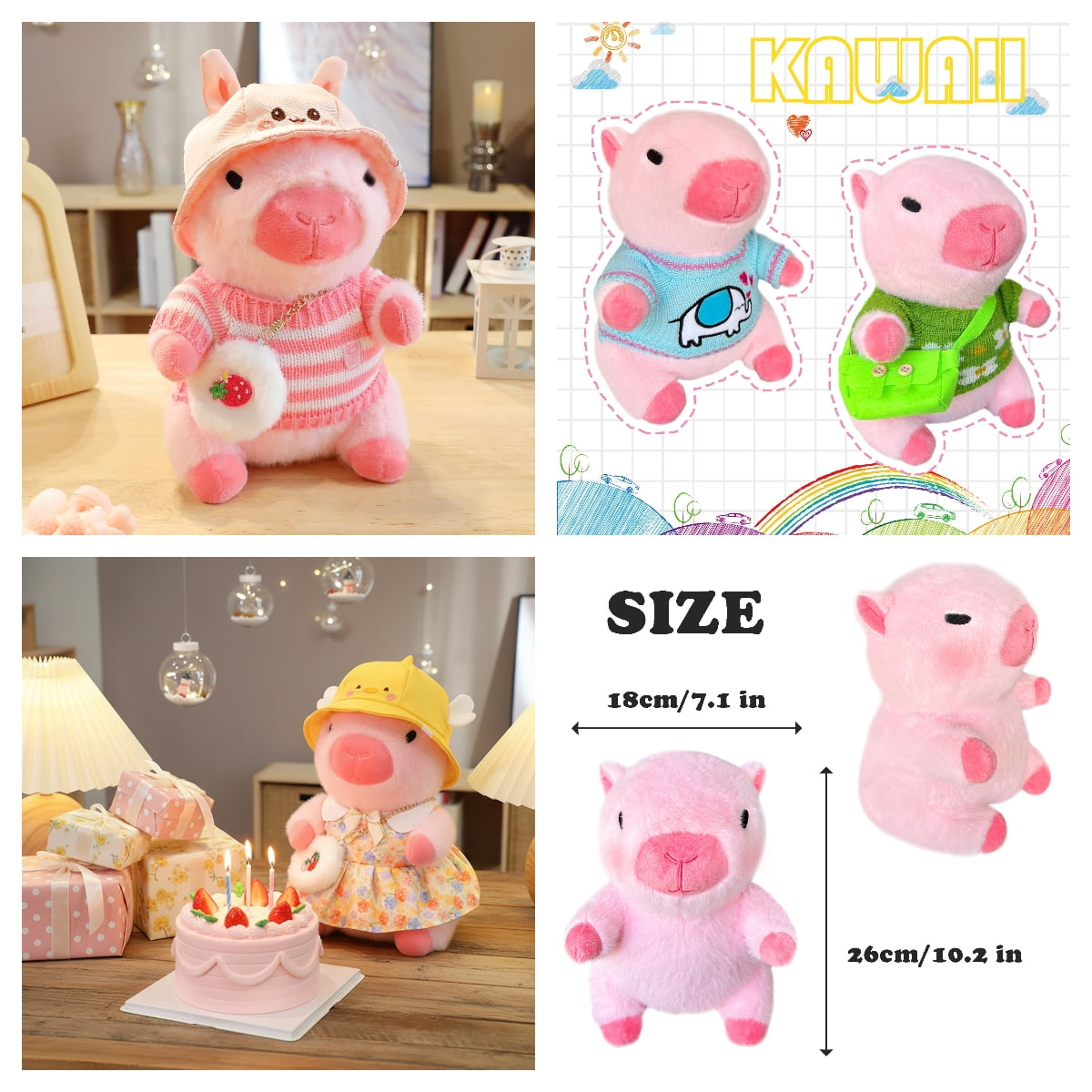 Capybara Plush with  Clothes & Accessories, Dress Up Capybara Stuffed Animal plush toys , 10.2 in Cute Plushies for Girl/Boy Birthday or Christmas Gift