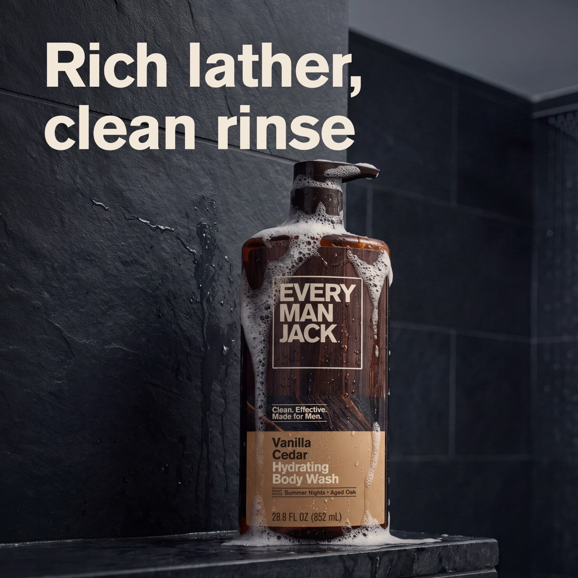 Every Man Jack Vanilla Cedar Hydrating Body Wash for Men, Naturally Derived, 28.8 fl oz