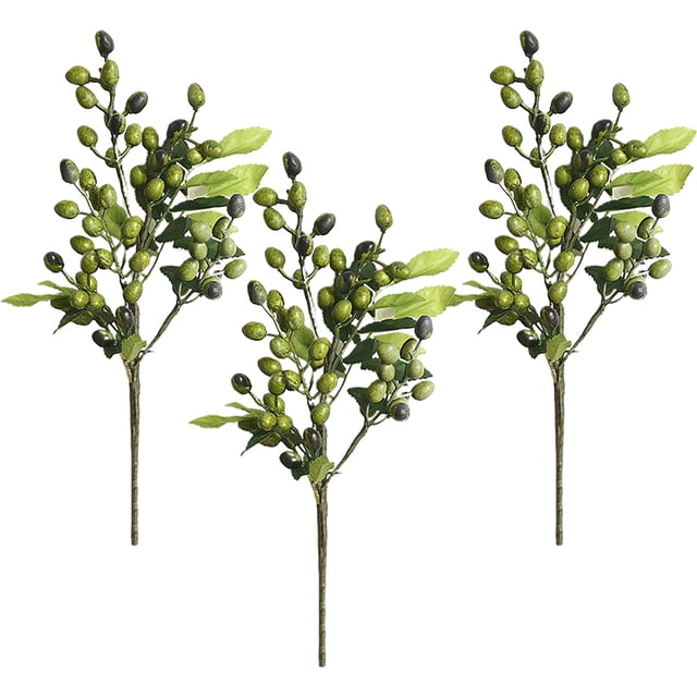 3 uds hojas de olivo artificiales con frutas ramas de olivo de imitación plantas verdes para decoración de hogar y oficina Zhivalor CPB-SSW2158-3