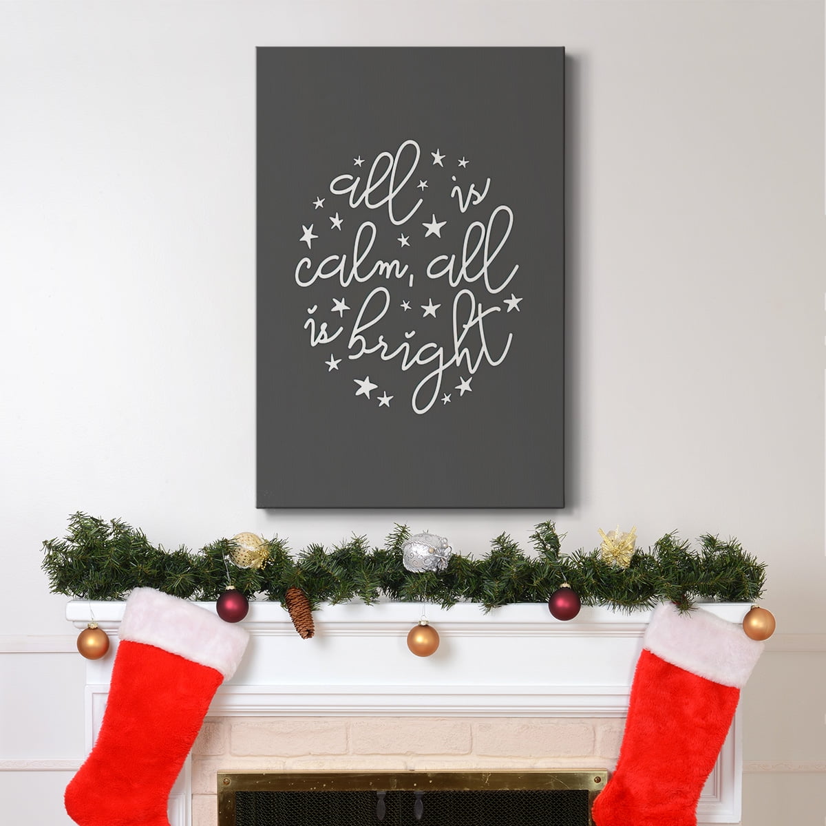 All is Calm, All is Bright - Dark Gray- Gallery Wrapped Canvas