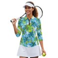 thumbnail image 2 of HUIACONG Palm Tree Tropical Womens 3/4 Sleeve Golf Shirts Quarter Zip Polyester Spandex Fabric with Washable Women's 3/4 Sleeve Athletic Golf Shirts for Ladies, 2 of 10