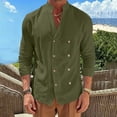 thumbnail image 4 of hoksml Men's Mandarin Collar Double Breasted Long Sleeve Linen Blend Shirt Breathable Loose Fit Casual Beach Button Down Shirt, 4 of 8