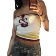 thumbnail image 4 of Women’s Casual Knitted Tube Tops Number Heart Tie-up Boat Neck Exposed Navel Strapless Tops, 4 of 8