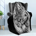 thumbnail image 4 of Tiger Soft Flannel Fleece Blanket, Close-up Photo of a Wild Feline Beast with an Intense Gaze Strength of a Hunter, Cozy Plush for Indoor and Outdoor Use, 70" x 90", Pale Grey Black, by Ambesonne, 4 of 5