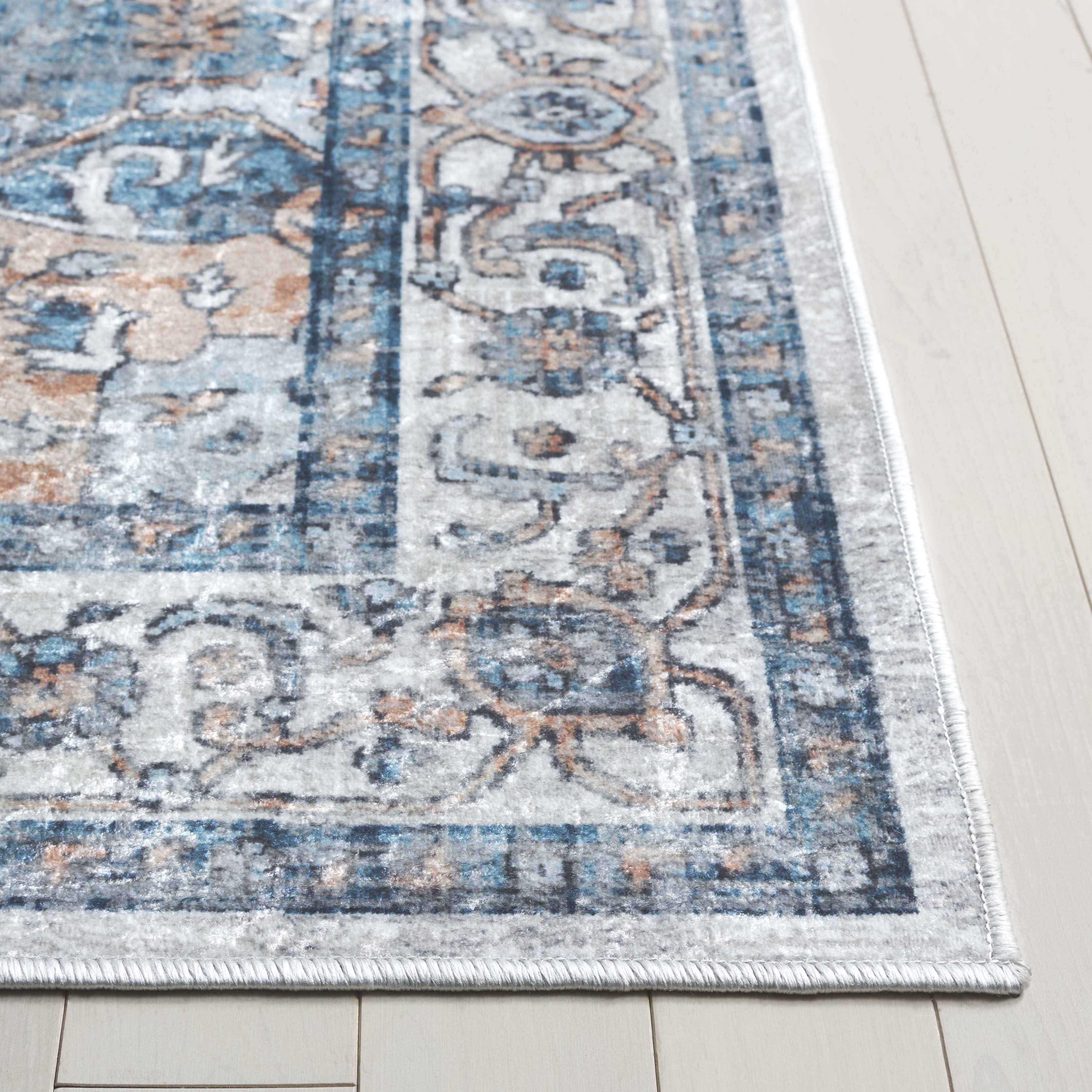 SAFAVIEH Orlando Keaton Medallion Machine Washable Runner Rug, Blue/Beige, 1'10" x 8'