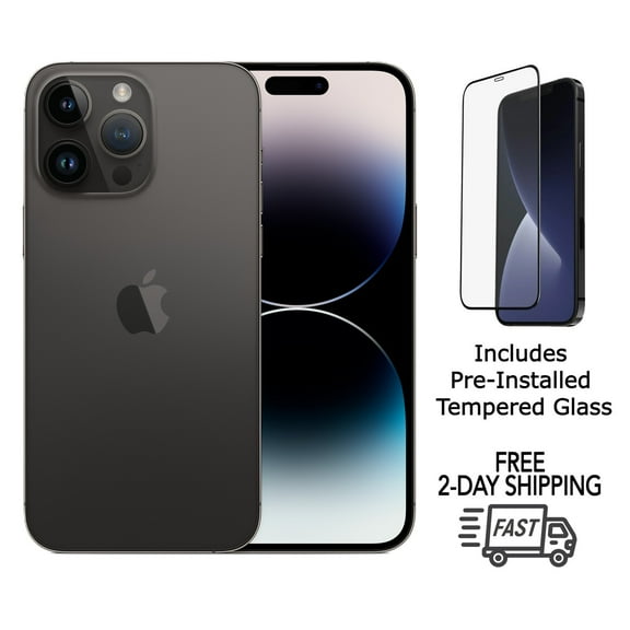 Restored Apple iPhone 14 Pro Max A2651 (Fully Unlocked) 128GB Space Black w/ Pre-Installed Tempered Glass (Refurbished)