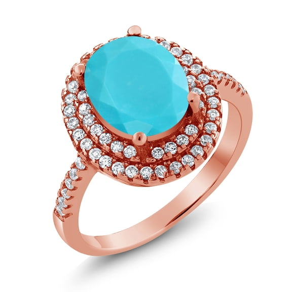 Gem Stone King 2.36 Ct Oval Green Turquoise 18K Rose Gold Plated Silver Ring (Size 7)