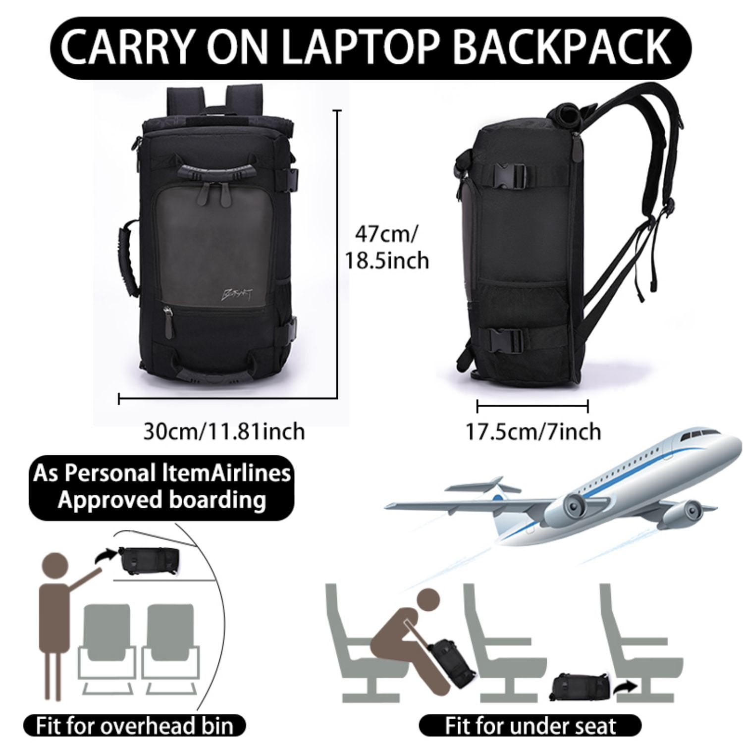 BE SMART Laptop Bag Large Travel Waterproof Backpack Multipurpose Design fits 16 inches Computer Sport Business for Men, Black
