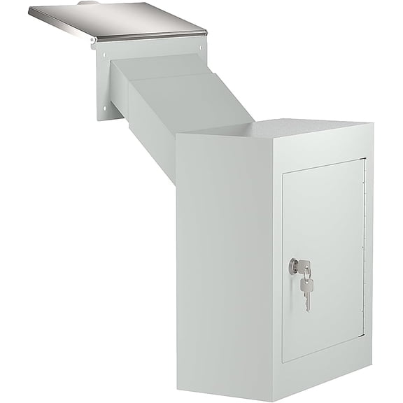 POCHAR Through-The-Wall Drop Box with Rainproof Cover - Heavy Duty Through Wall Mailbox for Mail, Rent, Checks, Cash, and Keys (White)