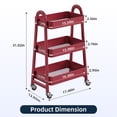 thumbnail image 2 of Gianna Utility Cart, Metal, 3‑Tier, Lockable Caster Wheels , 360° Rolling, Red, 2 of 6
