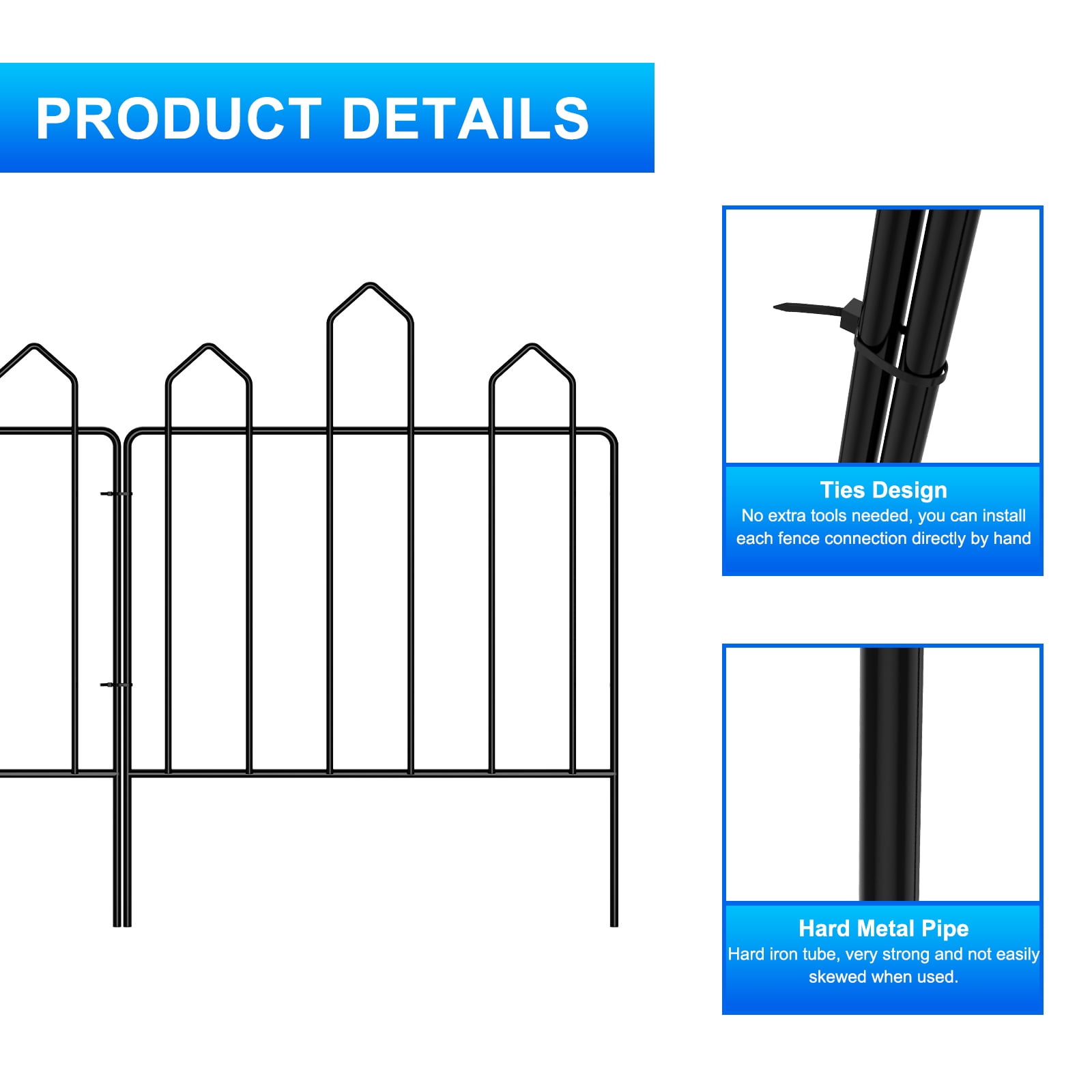 24-Pack Altitude Picket Decorative Garden Fence 26FT Total Length, 24in×13in Black Metal Small Animal Barrier for Yard Patio Flower Bed