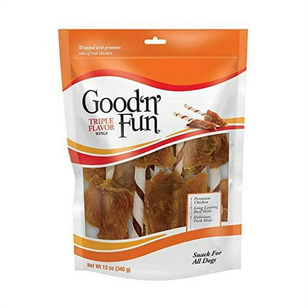 UPC: 0091093944289 | Good n Fun Triple Flavor Wings 12 Ounces  Rawhide Snack for All Dogs  Model Number: P-94428