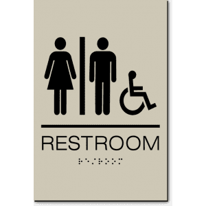 California Unisex RESTROOM Accessible Wall Sign-Taupe / Black (2 Units)