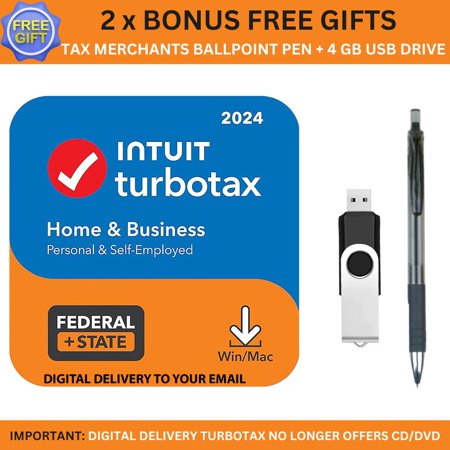 [New Version] TurboTax Home & Business 2024 Tax Software, Federal & State [PC/MAC Download] - BONUS FREE 4GB USB 2.0 Flash Drives + Retractable Ballpoint Pen