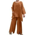 thumbnail image 2 of Njoeus Women's Cotton Linen Set Long Sleeve Pullover Top Loose Wide Leg Long Pants Women's Fashion 2 Piece Lounge Outfits Tracksuit, 2 of 7