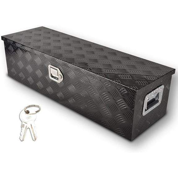 FGJQEFG 39 Inch Truck Tool Box Black Aluminum Trailer Box for Pickup Underbody Toolbox  w/Lock