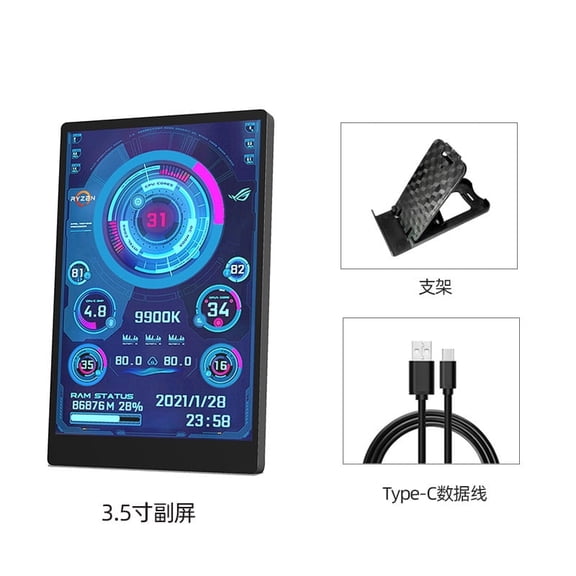 3.5 Inch IPS USB-C Secondary Screen for Computer CPU GPU RAM HDD LCD USB Display Monitor With Holder Freely AIDA64