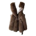 thumbnail image 4 of Leather Patchwork Women's Fuzzy Vests Sleeveless Mid-Length Warm Elegant Jacket Outerwear Winter Coats with Belt, 4 of 4