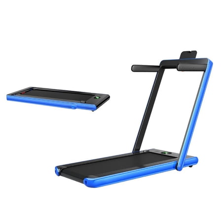 2.25HP 2-in-1 Folding Treadmill, Under Desk Walking Pad with APP, Bluetooth Speaker, Remote, LED Display, 0.6-7.5 MPH, 39.3 x 16 in Shock-Absorbing Belt, 265 lbs Capacity for Home Office Navy