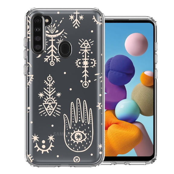 MUNDAZE For Samsung A21 Hamsa Amulet Design Double Layer Phone Case Cover