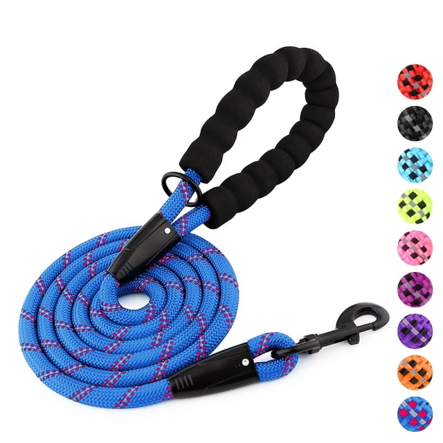 MesaSe Heavy Duty Rope Dog Leash with Padded Handle Reflective 6 FT Long for Small Medium Large Dogs(1/2”×6‘ Light Blue)